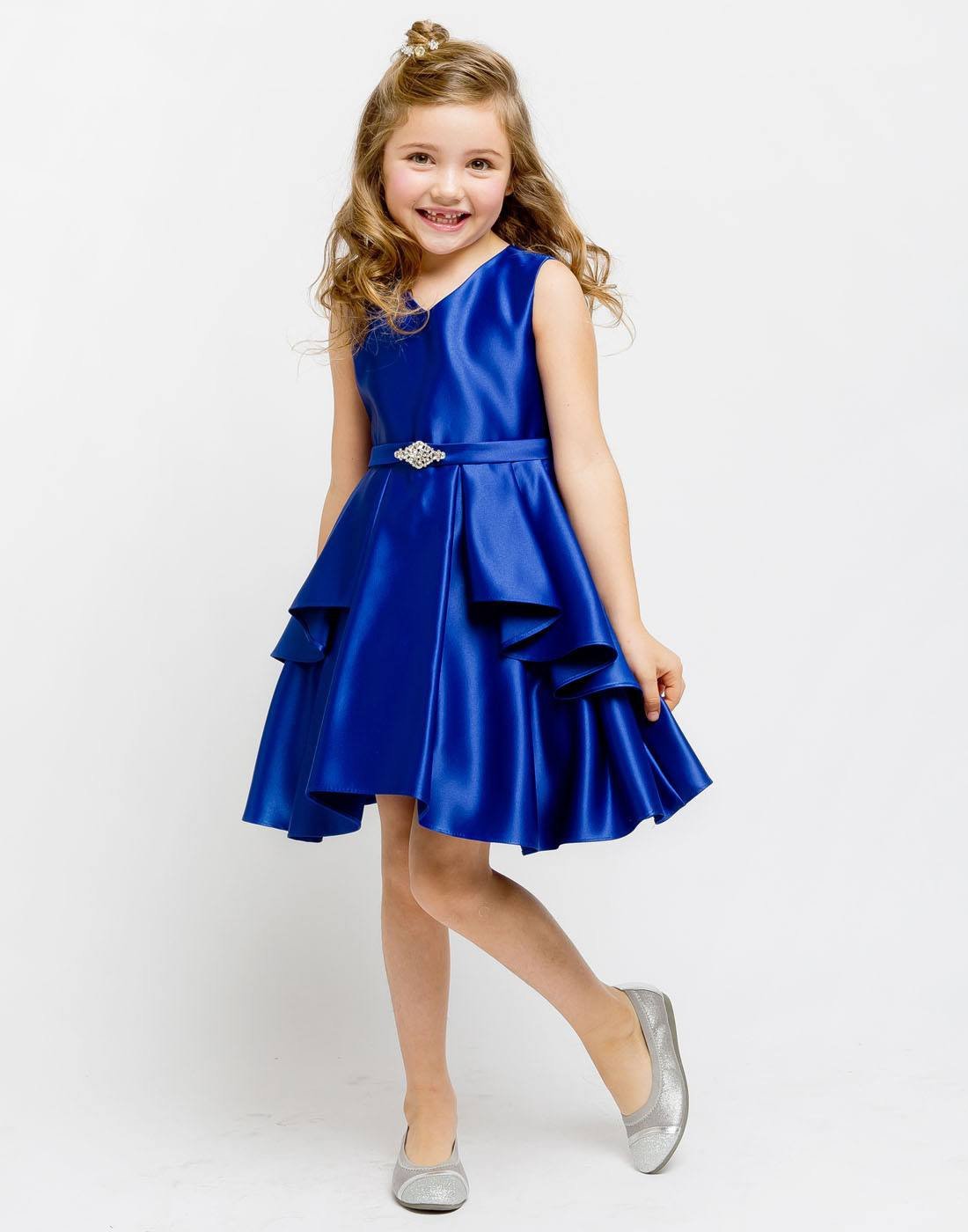 Buy Flower Girl Dress Satin Layered Dress with a Rhinestone BroochRoyal