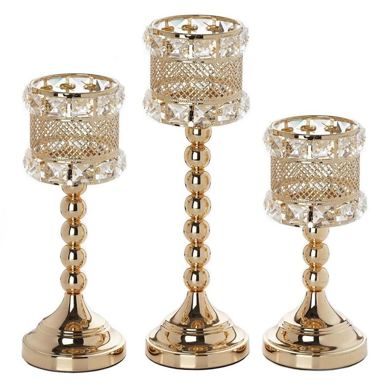 Buy Set of 3 | Gold Crystal Acrylic Goblet Votive Candle Holder Set ...